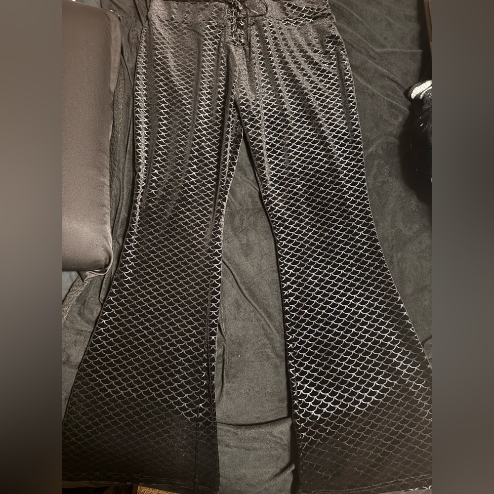 Black Patterned Flare Pants